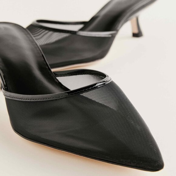 Caradise Women Black Kitten Closed Pointed Toe Mesh Slip On Backless Low Heels - Picture 5 of 6